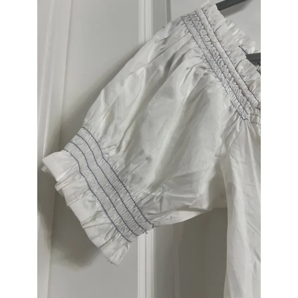By Anthropologie Puff-Sleeve Tie-Front Embroidered Blouse | Size M